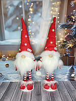 Новорічний ельф гном 55 см на довгих ніжках, Скандинавський декоративний гном пр-во Україна зі сніжинками в смужку