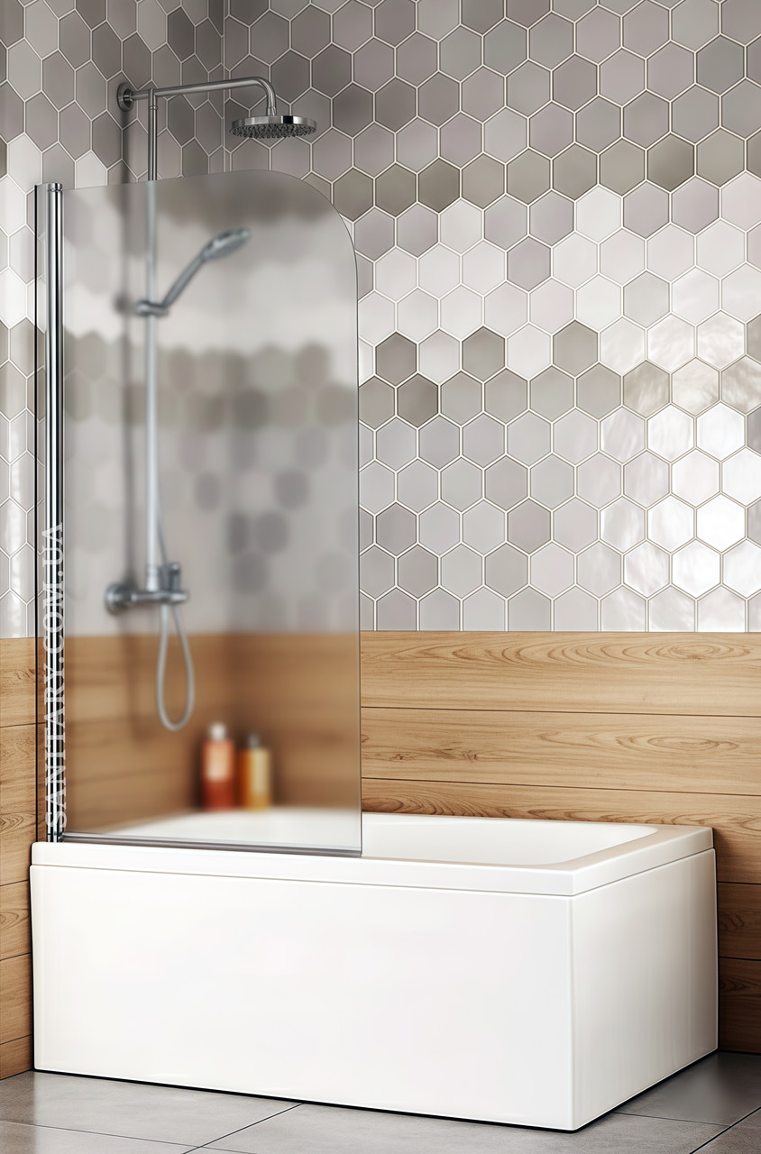 Скляна штора на ванну 70х140 см стаціонарна, нерухома матове скло 6 мм, фото 1