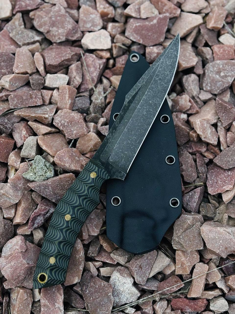 Тактичний ніж ручної роботи «Клик #1» з піхвами із кайдекса Х12МФ/60 HRC., фото 1