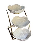 Фруктівниця триярусна 33 см на металевій підставці керамічна тарілка 20 см Білий