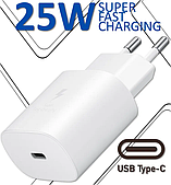 Адаптер Super Quick Charge 25W USB C для Samsung Galaxy S23 S22 S21ultra Note 20 A10 A12 A13 A14 A25 A55 EP-TA800 A53 A73 A52 A72