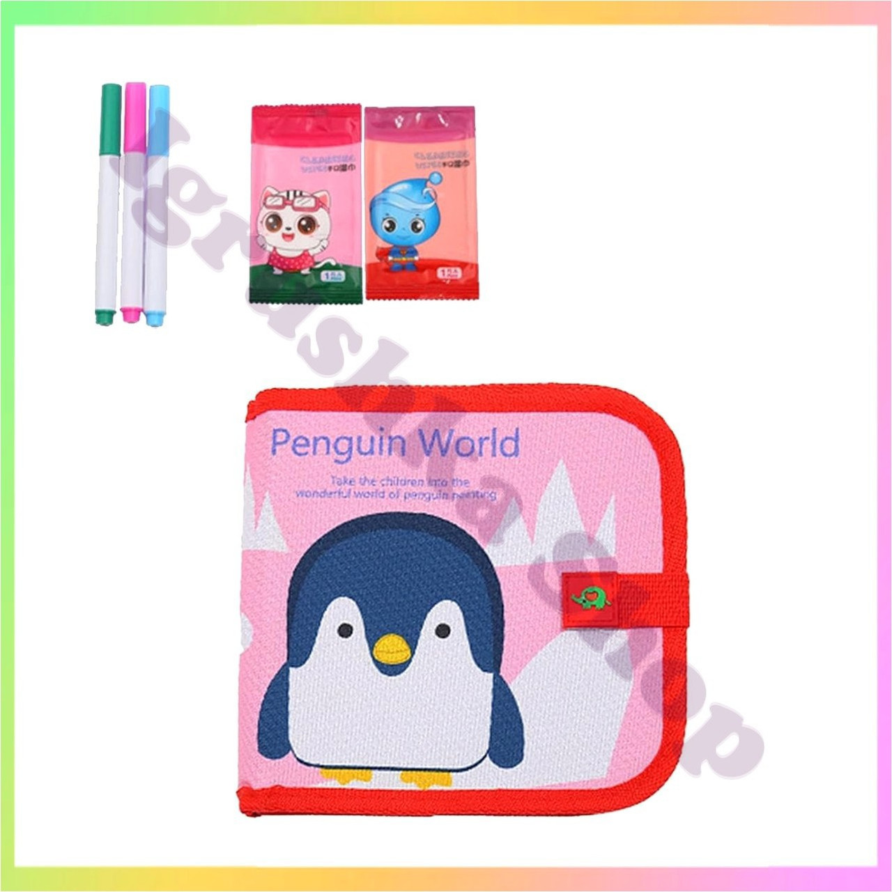 Багаторазовий альбом для творчості з фломастерами Пінгвін Світ малювання для дітей розвиток фантазії моторики безпечні матеріали, фото 1
