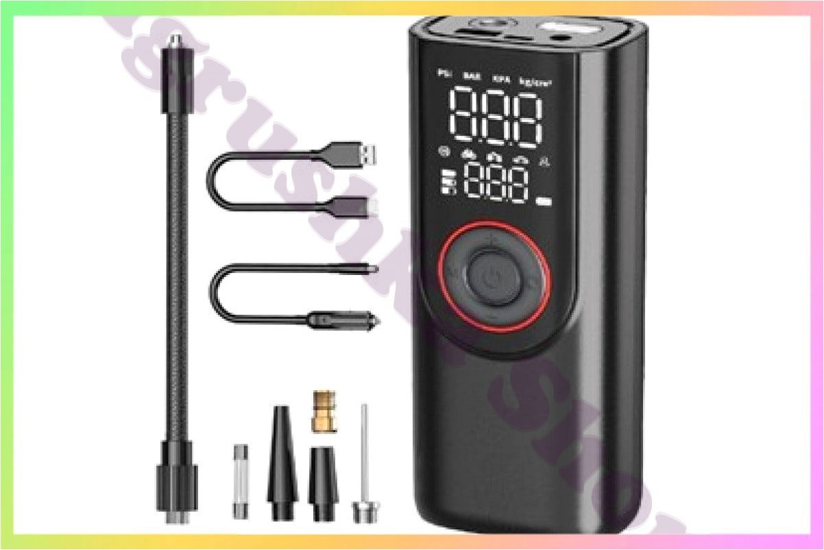 Портативний компрессор насос для накачування шин автомобільний велосипедний мотоциклетний з аккумулятором 6000 мАг, фото 1