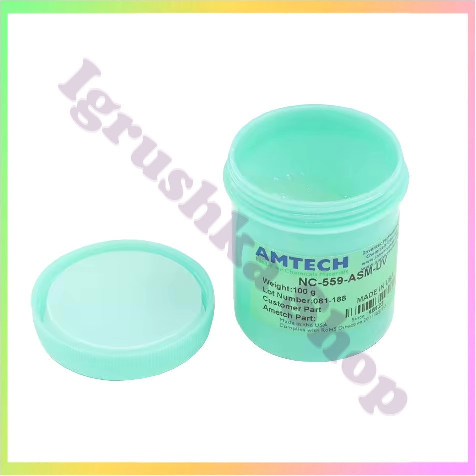 Флюс гель AMTECH NC559ASMUV безвідмивальний 100г для паяння SMD BGA радіодеталей друкованих плат електроніки, фото 1