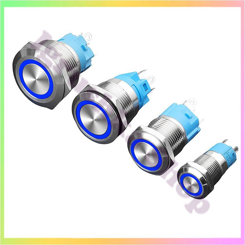 Кнопка 22 мм фіксується 12 24 У синій LED підсвічування 5 pin металеве для керування DIY проектів, фото 1