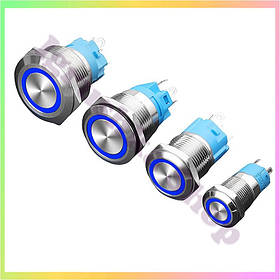 Кнопка 22 мм фіксується 12 24 У синій LED підсвічування 5 pin металеве для керування DIY проектів