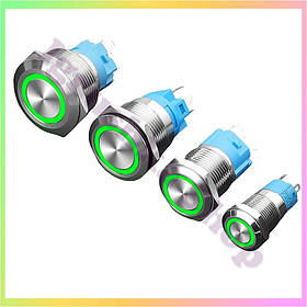 Кнопка 22 мм фіксується 12 24 В зелений LED індикатор 5 pin металева панельна з підсвічуванням для керування обладнанням