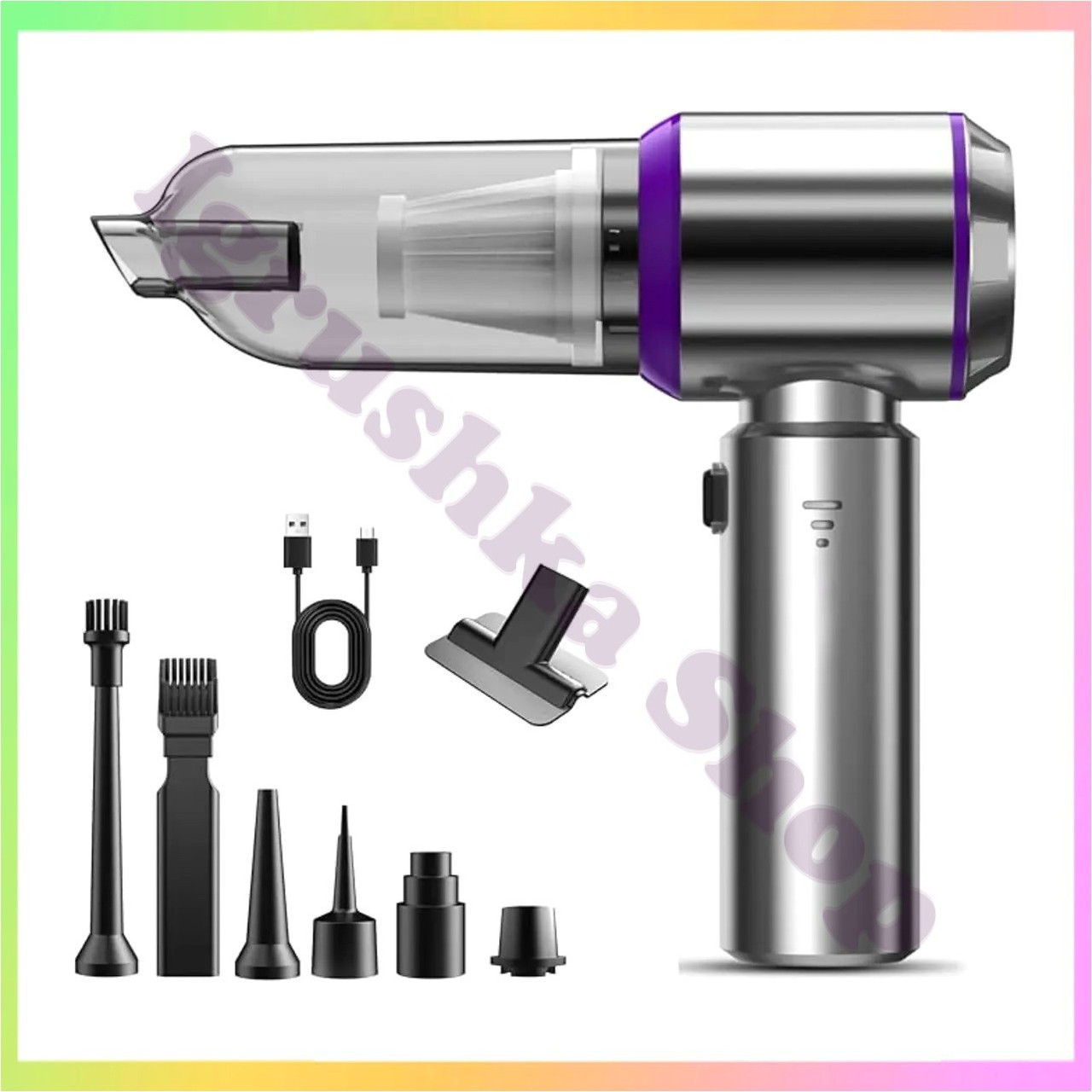 Автопилосос бездротовий 2в1 компрессор 9 насадок 2000 мАг 100 Вт 8000 обхв для авто компактний ефективний, фото 1