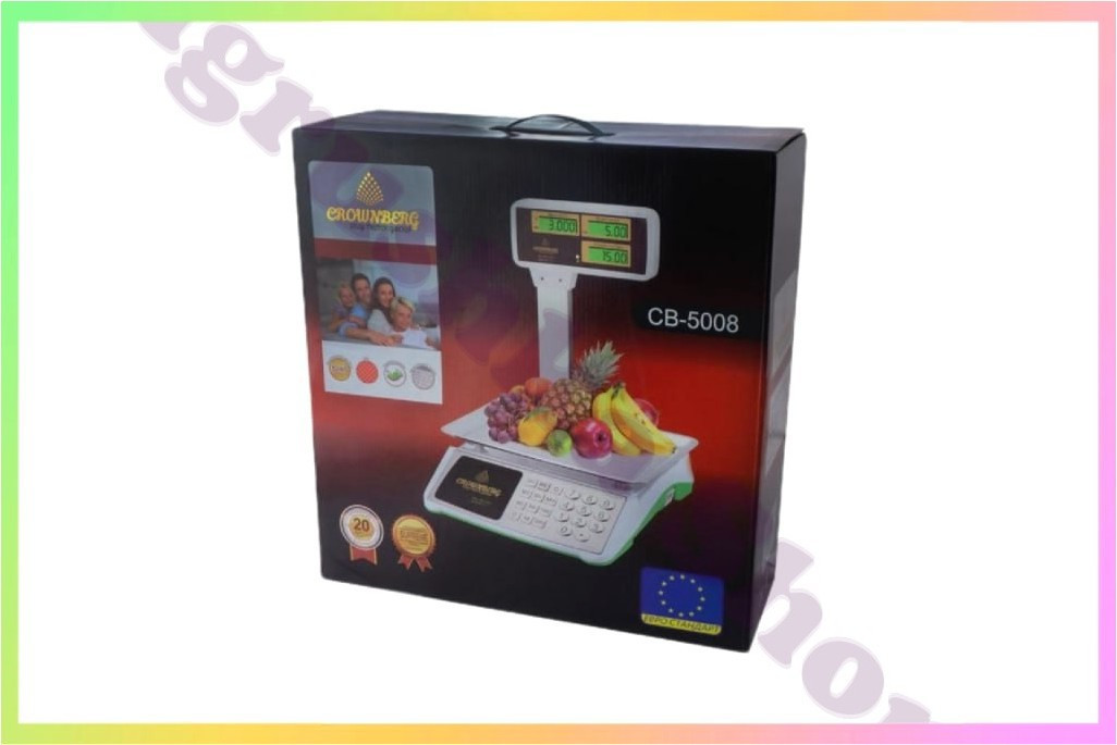 Ваги Crownberg CB 5008 з лічильником ціни та стійкою до 50 кг з нержавіючої сталі рідкокристалічний дисплей акумуляторні, фото 1
