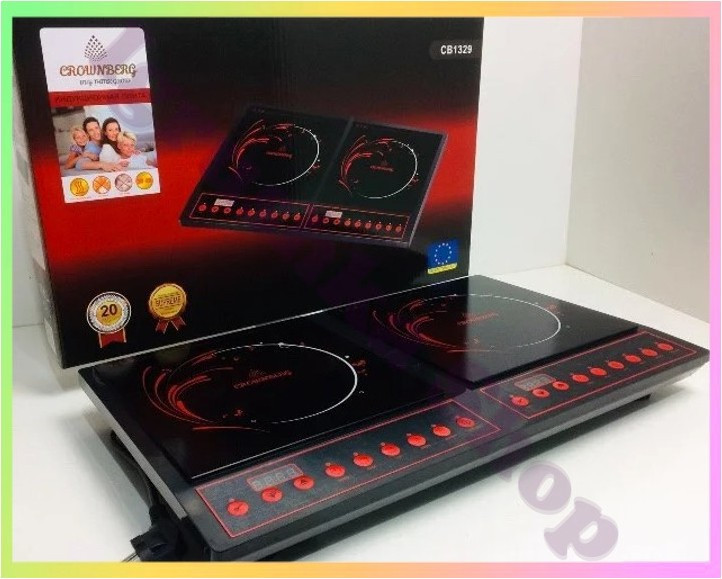 Індукційна плита Crownberg CB-1329 двоконфоркова 2000 Вт електрична варильна поверхня склокерамічна, фото 1