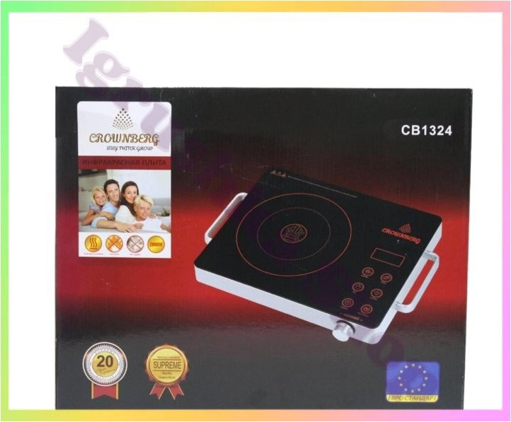 Інфрачервона плита Crownberg CB-1324 сенсорне керування 2000 Вт компактна електрична плита для кухні, фото 1