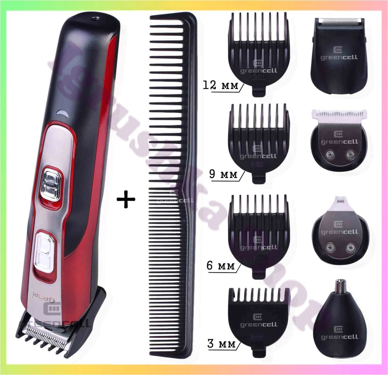 Професійна машинка для стрижки волосся Gemei GM 592 10 в 1 тример для бороди та вусів акумуляторна модель з насадками, фото 1