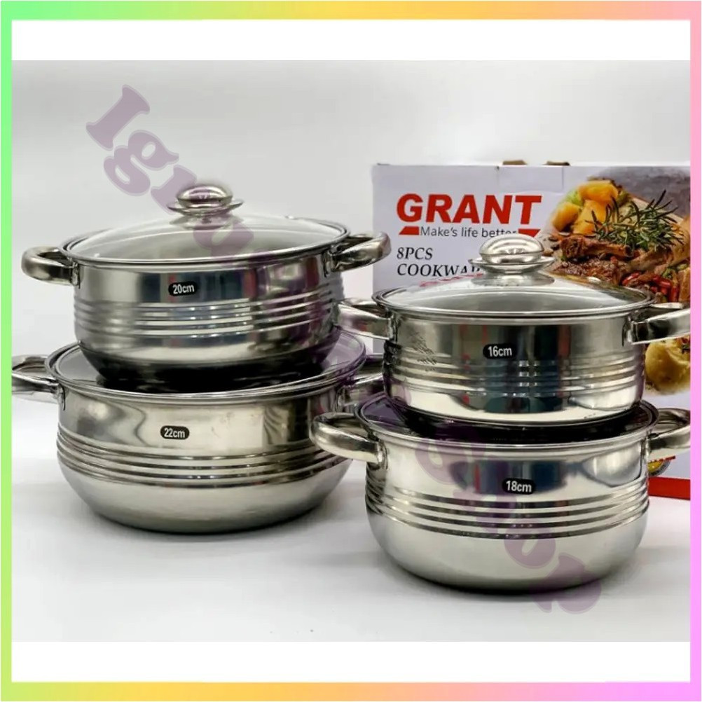 Набір кастрюль із кришками із нержавіючої сталі 8 предметів для кухні Grand GR-7020 посуд для приготування їжі, фото 1