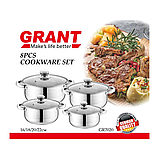 Набір кастрюль із кришками із нержавіючої сталі 8 предметів для кухні Grand GR-7020 посуд для приготування їжі, фото 2