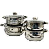 Набір кастрюль із кришками із нержавіючої сталі 8 предметів для кухні Grand GR-7020 посуд для приготування їжі, фото 3