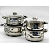 Набір кастрюль із кришками із нержавіючої сталі 8 предметів для кухні Grand GR-7020 посуд для приготування їжі, фото 4