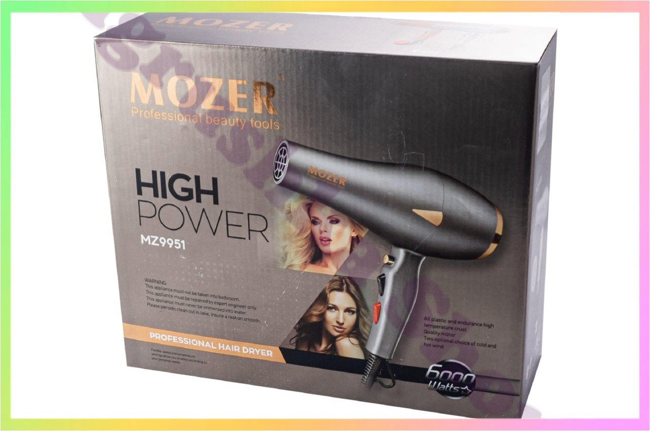 Професійний фен Mozer MZ 9951 4000 Вт компактний стильний легкий з двома режимами, фото 1