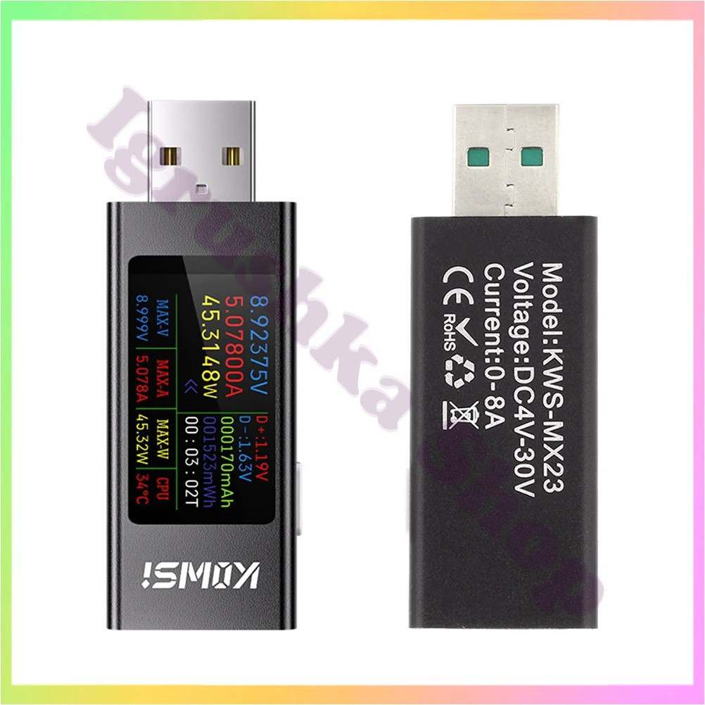 USB тестер KWS-MX23 вимірювач струму напруги потужності енергії вольтметр для USB портів адаптерів зарядних пристроїв PowerBank, фото 1