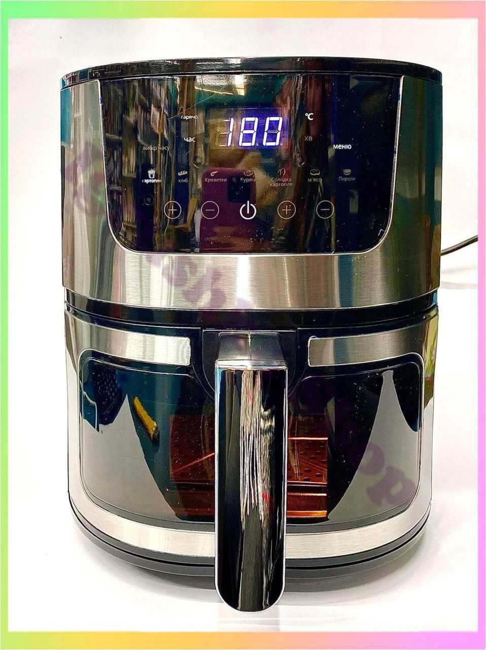 Аерогриль сенсорний 8 літрів Rainberg RB-2268 чорний 4200 ват для здорового приготування їжі без олії, фото 1