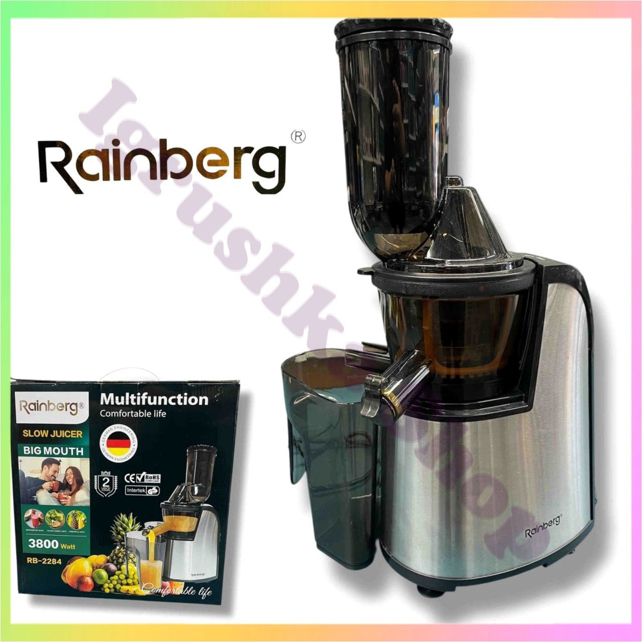 Соковитискач Rainberg RB-2284 для фруктів овочів 3800 Вт електросоковитискач для натуральних соків з металевим корпусом, фото 1