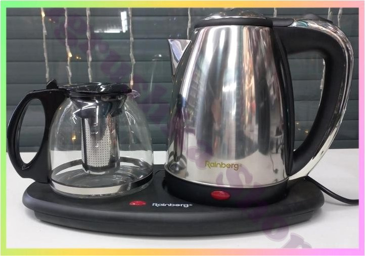 Комплект електрочайник заварник Rainberg RB-2504 на підставці з нержавіючої сталі для чаювання з автоматичним вимкненням, фото 1
