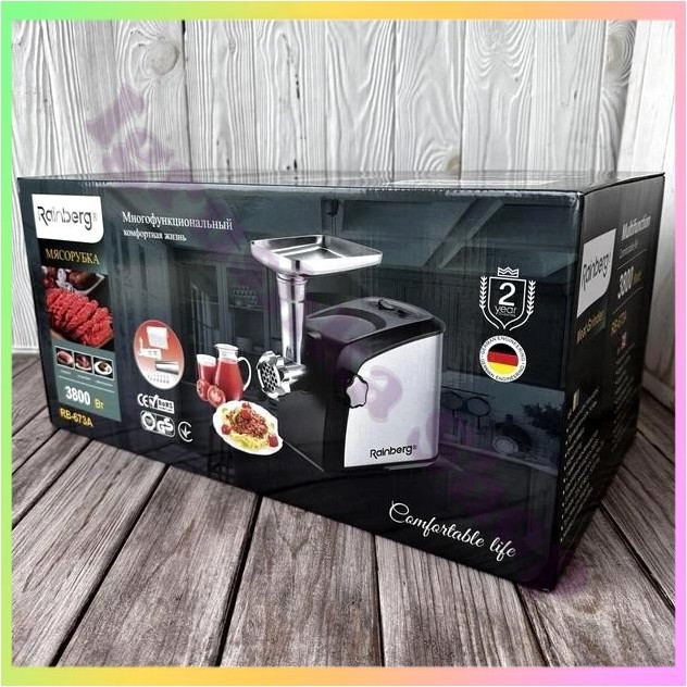Електрична м'ясорубка Rainberg RB-673A 3800 Вт шнекова м'ясорубка із соковижималкою та аксесуарами для фаршу, фото 1