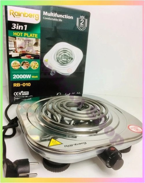 Електрична плита Rainberg RB-010 компактна одноконфоркова сталева варильна панель 2000 Вт з механічним управлінням., фото 1