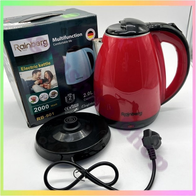 Електричний чайник Rainberg RB901 2л потужність 2000Вт корпус з харчового пластику нержавіюча сталь автоматичне відключення, фото 1