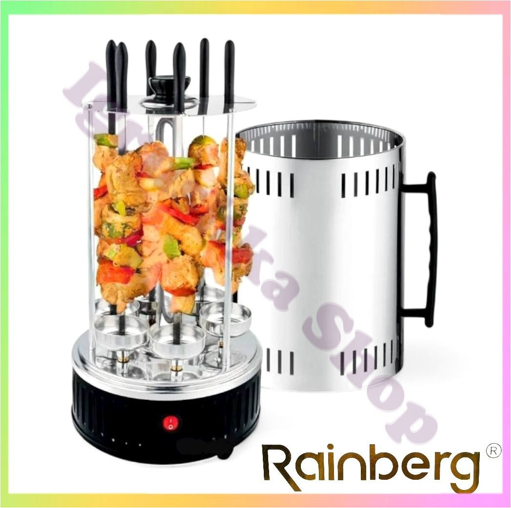 Електрошашличниця Rainberg RB-8612 шашличниця електрична гриль для шашликів м'яса птиці овочів 3200 Вт 6 шампурів, фото 1