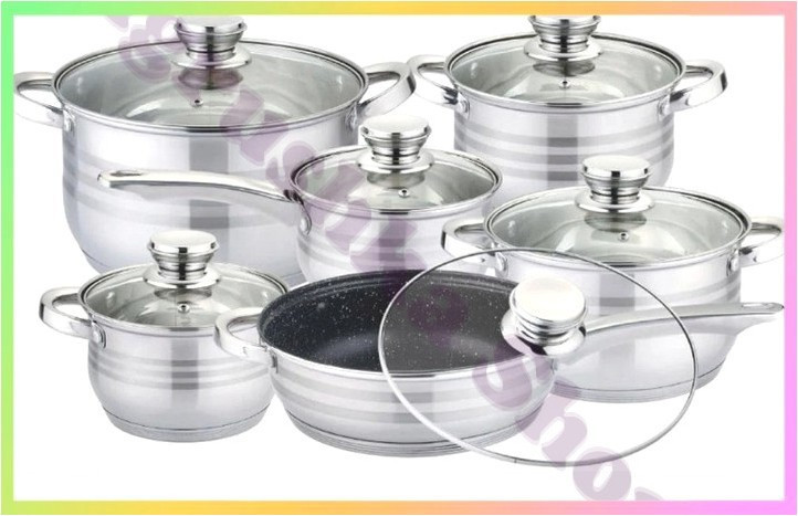 Набір кухонного посуду Rainberg RB-601 12 предметів з нержавіючої сталі, фото 1