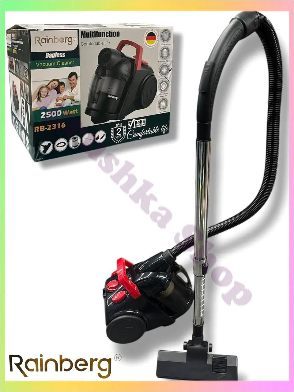Пилосос Rainberg RB2316 2500 Вт циклонний безмішковий з телескопічною трубкою 35 л потужний з індикатором наповнення, фото 1