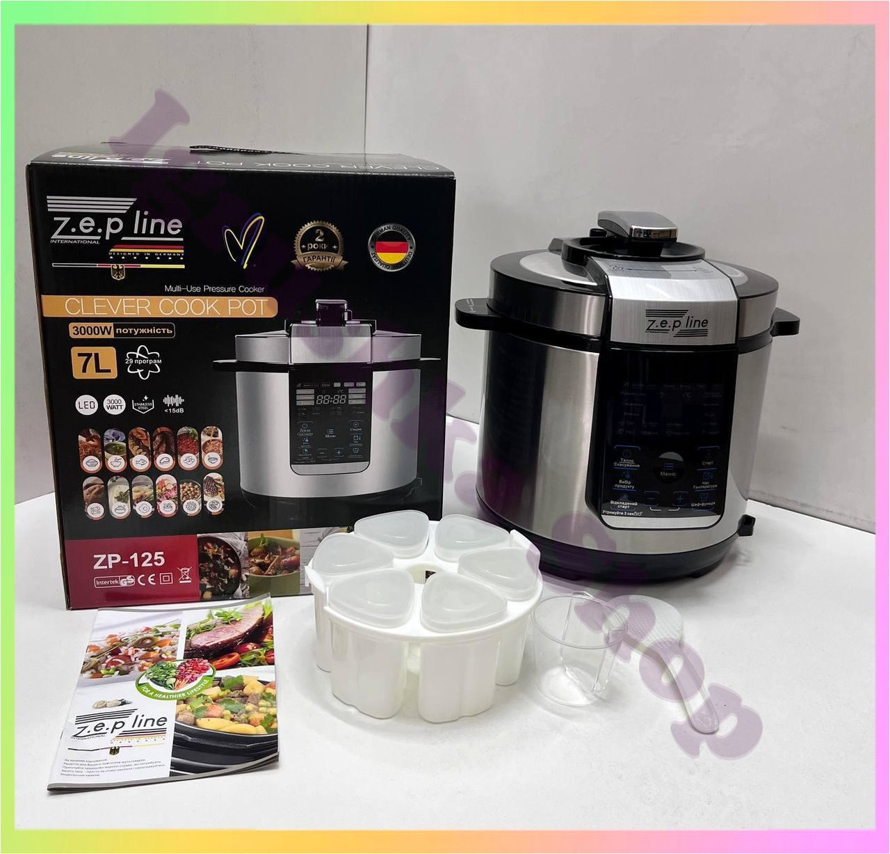 Мультиварка Скороварка Йогуртниця 29 програм 7 літрів Zepline ZP 125 3000 Вт нержавіюча сталь сенсорний екран антипригарне, фото 1