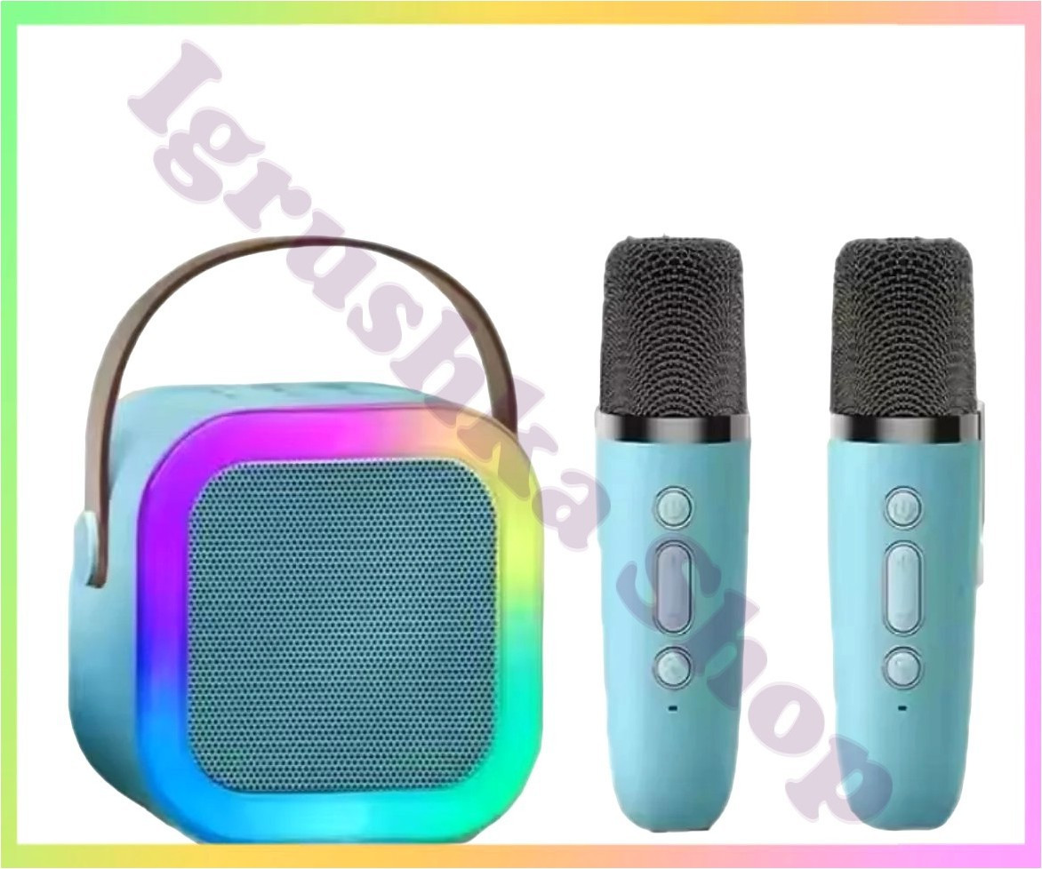 Міні караоке для дітей K12 з бездротовими мікрофонами LED підсвічуванням портативна колонка для співу, фото 1