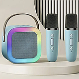 Міні караоке для дітей K12 з бездротовими мікрофонами LED підсвічуванням портативна колонка для співу, фото 2