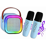Міні караоке для дітей K12 з бездротовими мікрофонами LED підсвічуванням портативна колонка для співу, фото 3