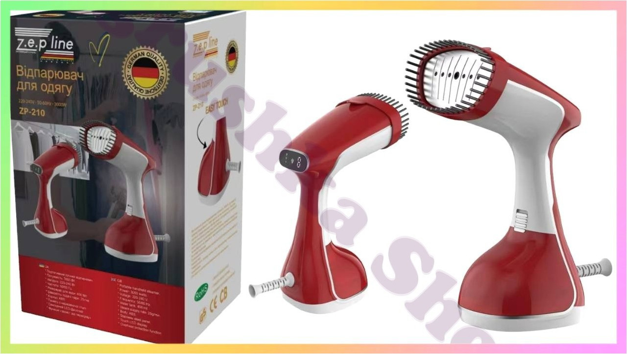 Вертикальний ручний відпарювач Zepline ZP-210 із сенсорним управлінням червоний парогенератор для одягу 3000 Вт 400 мл 15 хв, фото 1
