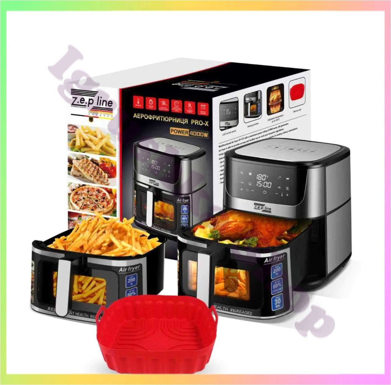 Фритюрниця багатофункціональна 12 літрів Zepline ZP-127 4000Вт нержавіюча сталь LED панель контроль змаження знімний кошик, фото 1