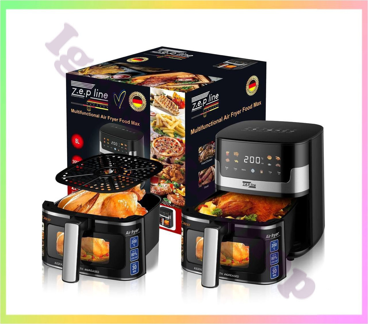 Аерофритюрниця 8 літрів 3500Вт Zepline ZP-215 без олії антипригарне покриття легке миття швидка циркуляція повітря гриль, фото 1