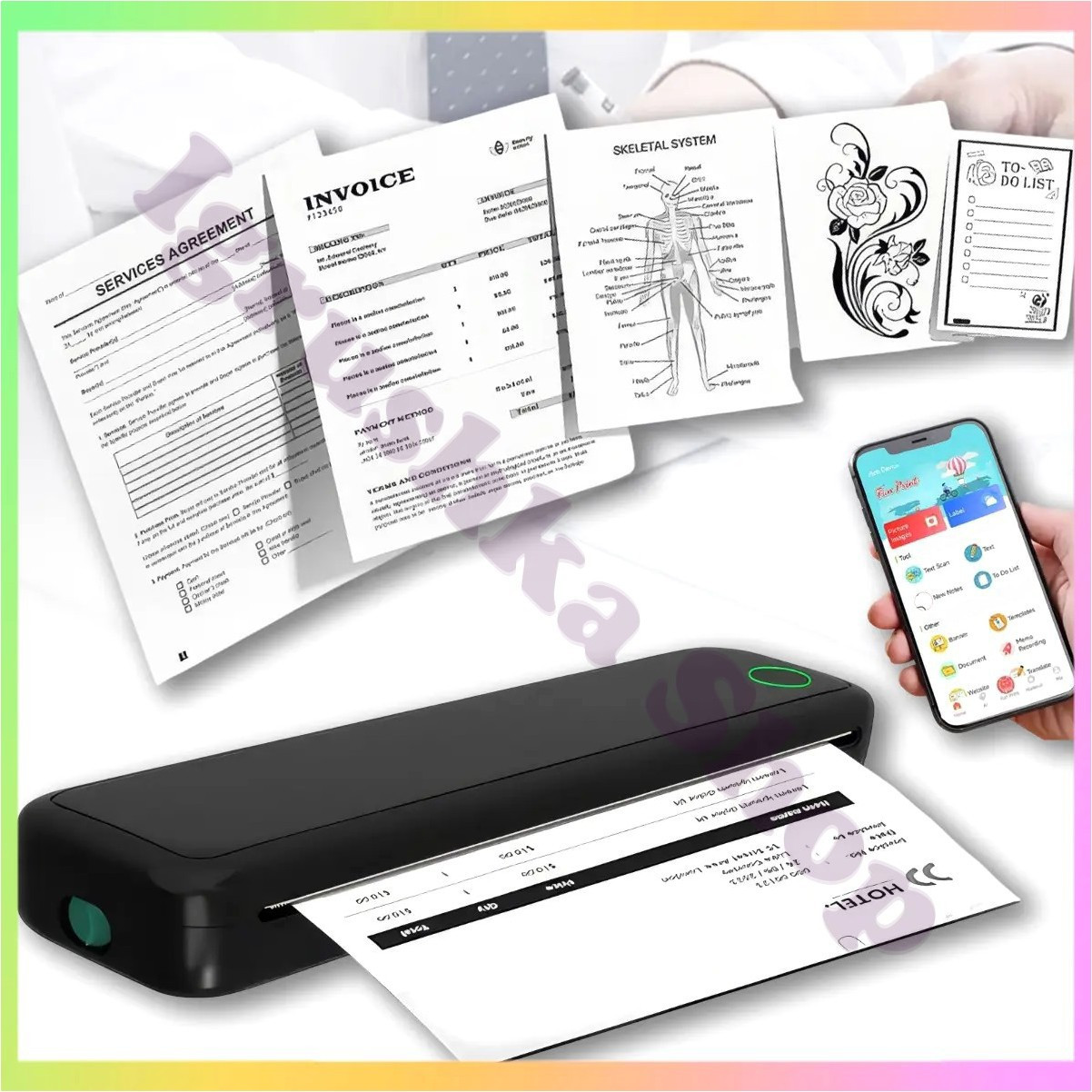 Акумуляторний портативний термопринтер моментального друку Bluetooth USB M15 A4 безчорнильний компактний термодрук, фото 1