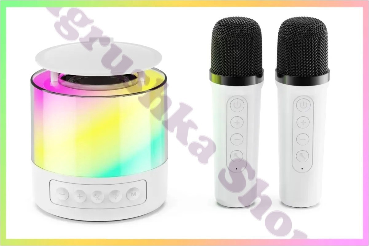 Портативна караоке колонка Bluetooth із мікрофоном LED світлом акустична система для вечірок кемпінгу автомобіля 5 Вт біла, фото 1