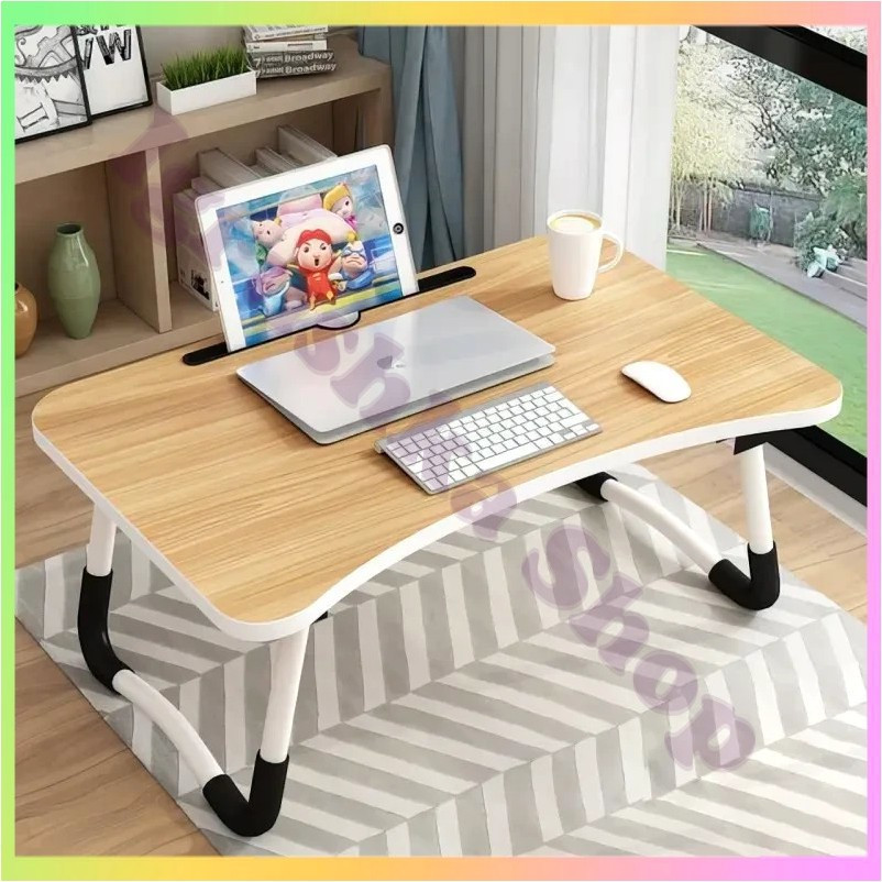 Складаний стіл для ноутбука та планшета 60х36 см компактний стіл з підсклянником для роботи та відпочинку, фото 1