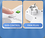 Сітковий фільтр трійник з підсвічуванням 3 розетки USB Type-C адаптер білий для заряджання побутової техніки, фото 3