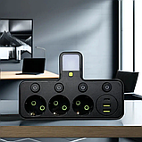 Сітковий фільтр трійник з підсвічуванням 3 розетки 2 USB Type-C чорний адаптер зарядка для гаджетів побутова техніка, фото 2