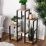 Стійка для рослин та квітів з 7 полів у стилі лофт чорний металевий каркас МДФ до 60 кг для дому офісу балкону, фото 2