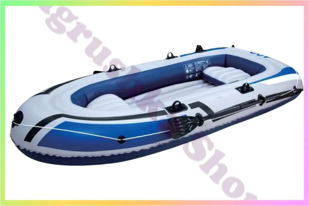 Надувна лодка JR2400 чотиримісна лодка для риболовлі прогулянок озером комплект з 2 подушками насосом і веслами, фото 1