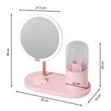 Кругле зеркало з LED підсвічуванням для макіяжу косметичне зеркало з тубусом для зберігання рожеве 360 градусів, фото 2