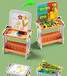 Дитячий стіл трансформер 4 в 1 зі стільцем магнітна дошка для малювання конструктор з блоків розвиваючий ігровий столик, фото 4