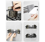 Кутова поліця для ванної чорна підвісна металева самоклеюча універсальна для косметики органайзер для ванної кімнати, фото 3
