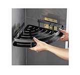 Кутова поліця для ванної чорна підвісна металева самоклеюча універсальна для косметики органайзер для ванної кімнати, фото 4