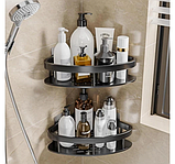 Кутова поліця для ванної чорна підвісна металева самоклеюча універсальна для косметики органайзер для ванної кімнати, фото 5